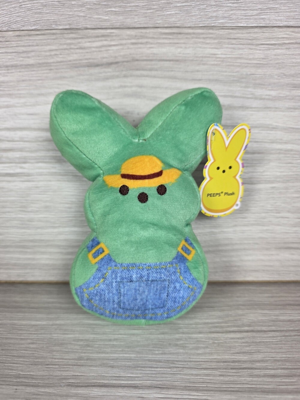 Peeps Bunny Plush by Dan Dee – Green w Yellow Hat & Blue Overalls SU34